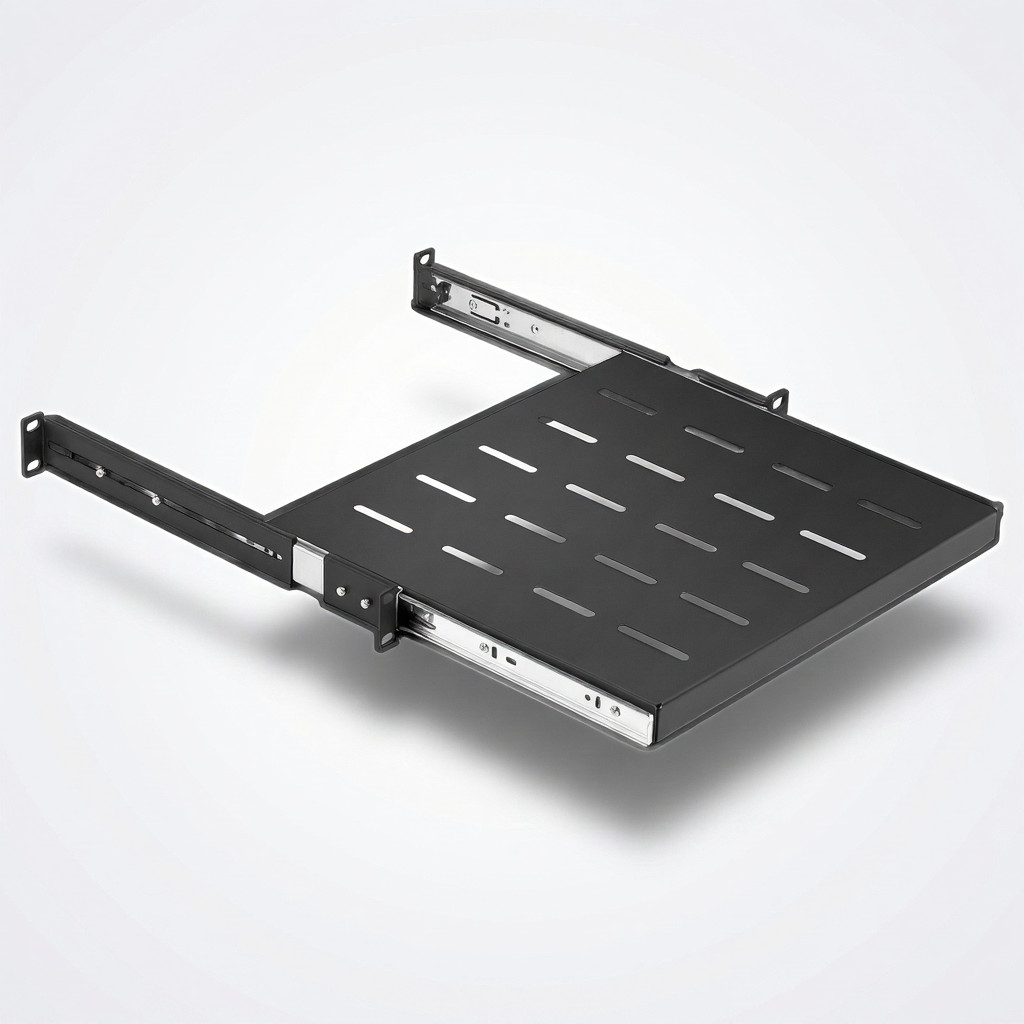 1U Rack Mount Vented Adjustable Depth Sliding Server Shelf Steel Black 19in