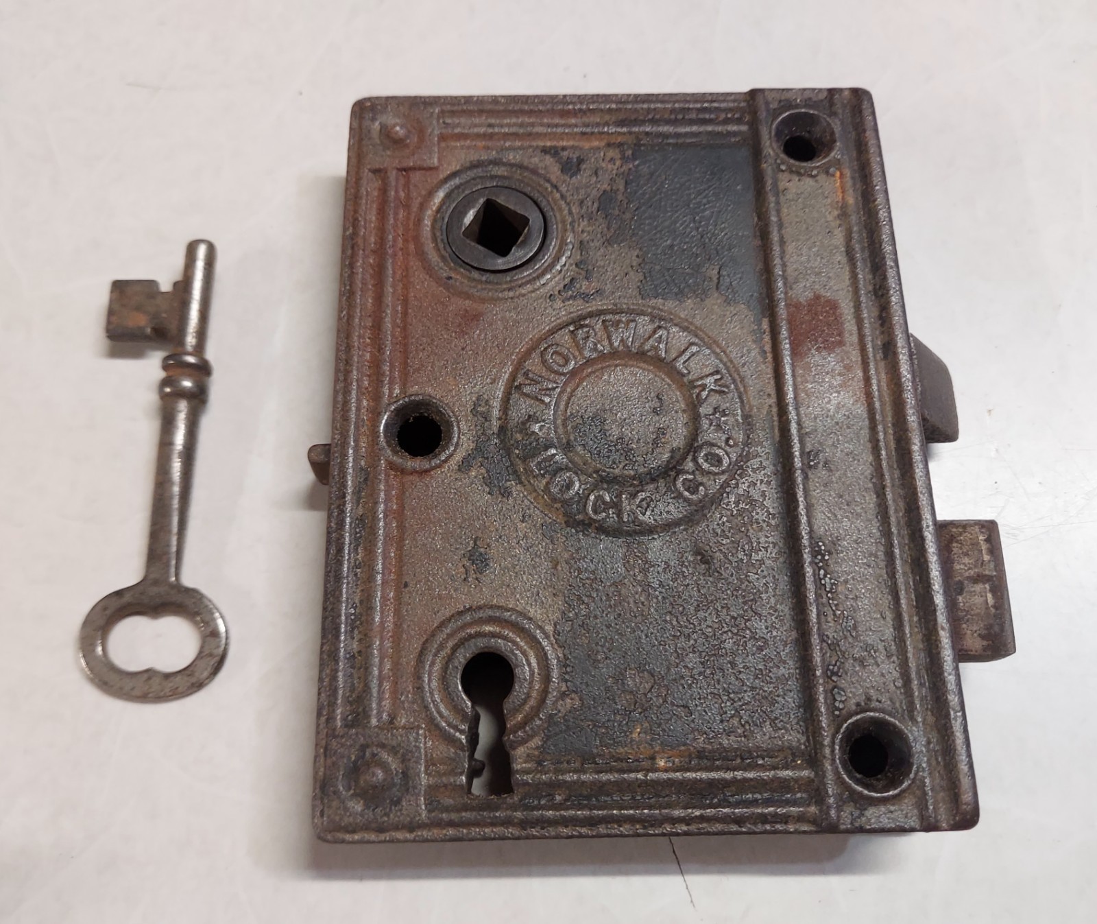 Antique Vintage Norwalk Lock Co. Mortise Victorian W/ Skeleton Key