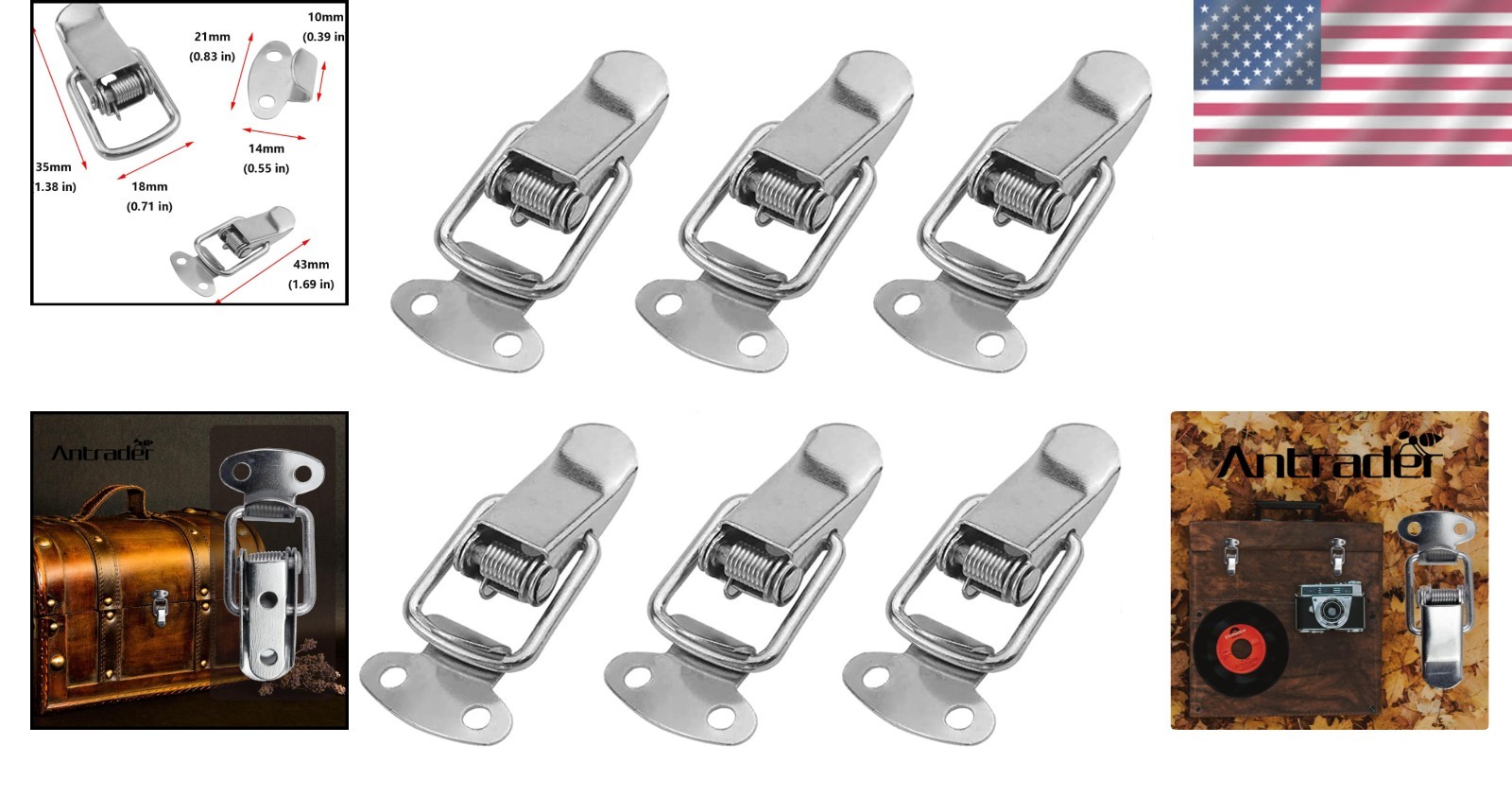Durable Metal Box Latch with Spring Loaded Mechanism - 6 Pack for Versatile Use