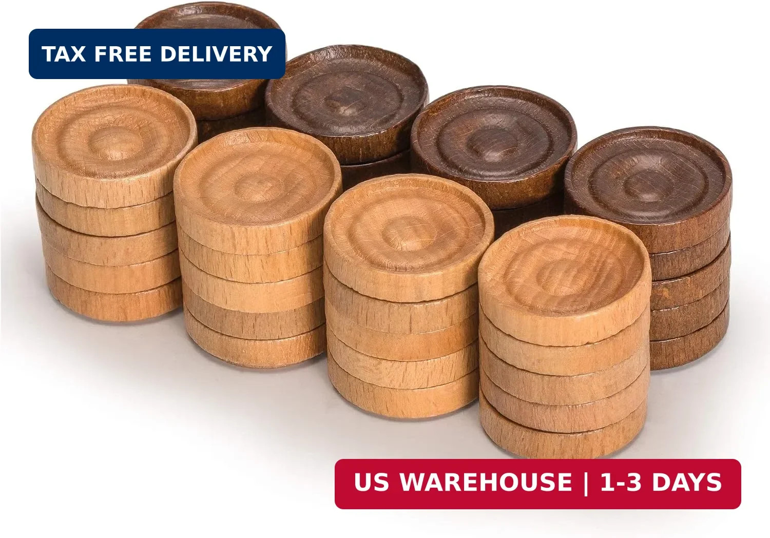 Husaria Wooden Italian Style Checker Pieces with Stackable Ridges and Drawstring