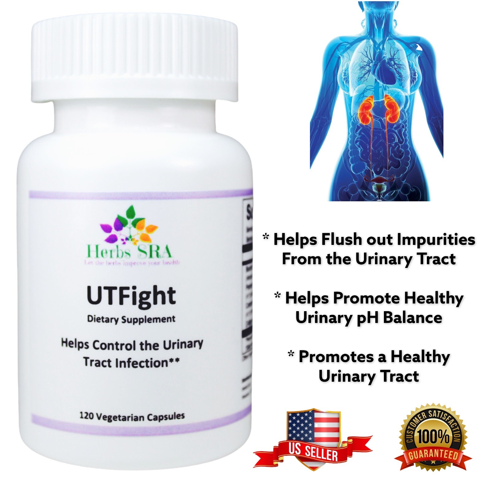 UTI FIGHT, 120 capsules Kidney and Urinary Tract Infection Relief, Antibacterial