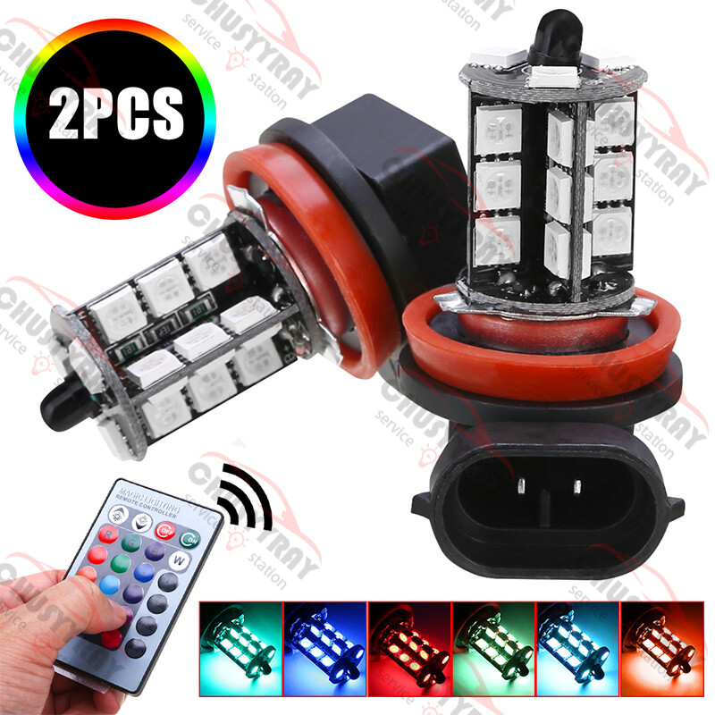 16Colors RGB H11/H8 LED Bulbs with Wireless IR Remote For Fog Light Driving Lamp
