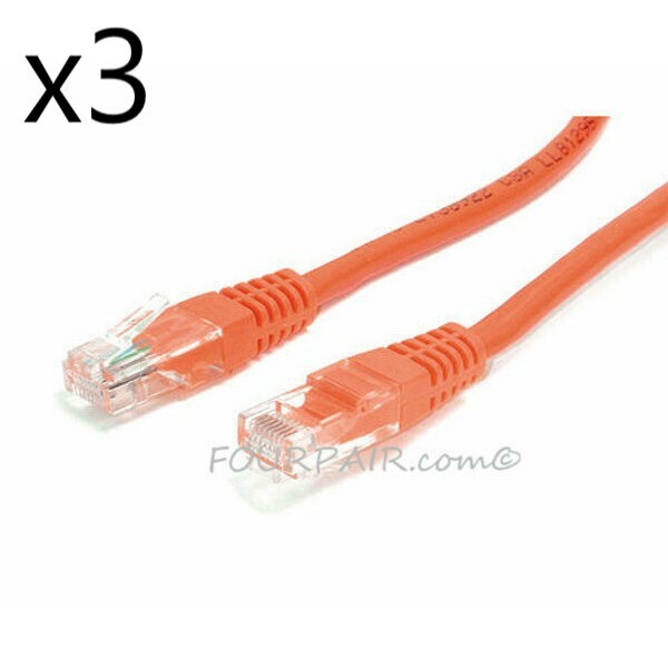 3 Pack Lot - 10ft CAT5e Ethernet Network LAN Router Patch Cable Cord Wire Orange