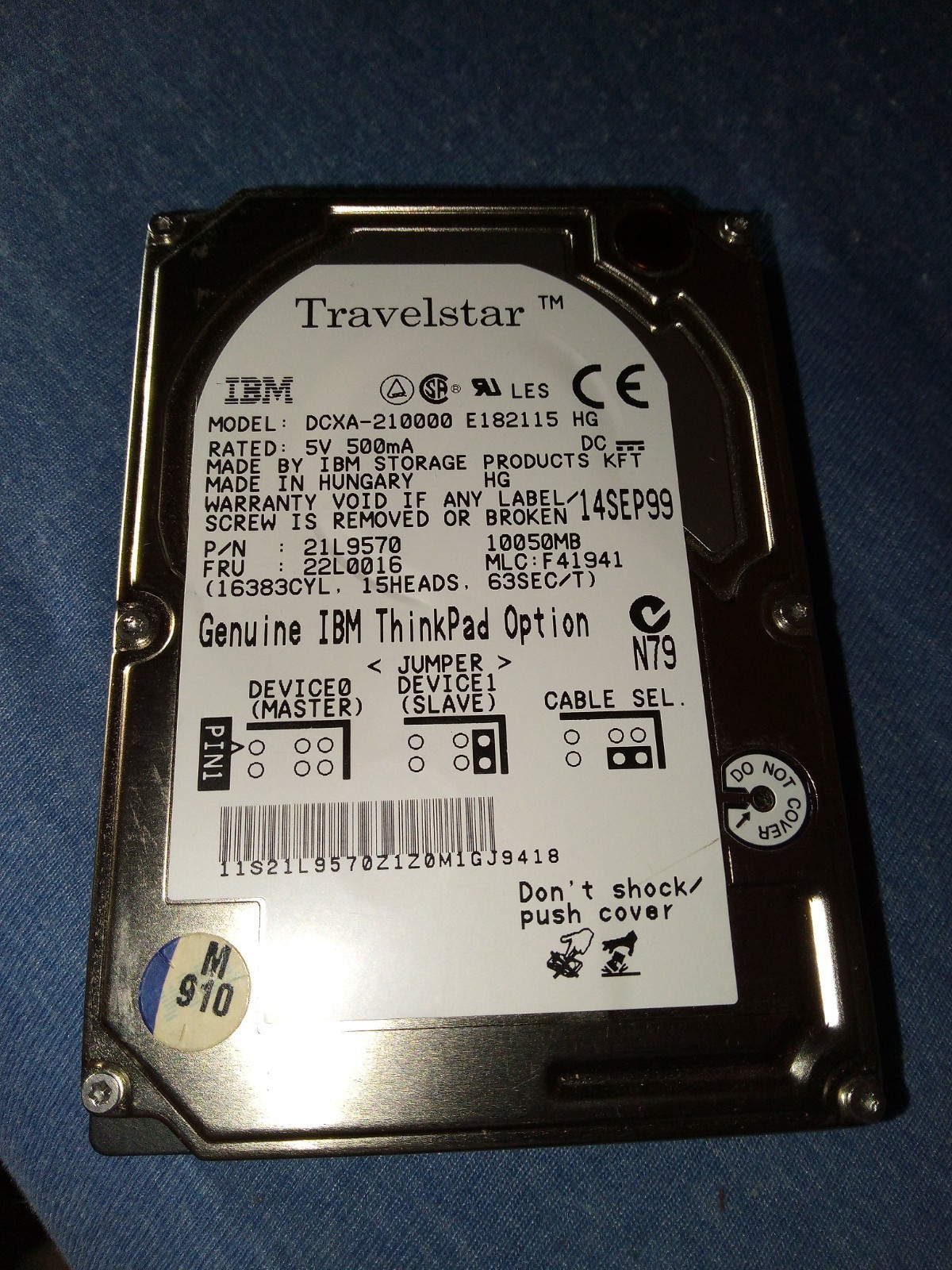 Vintage IBM Travelstar 10GT 10GB IDE 2.5" Hard Drive DCXA-210000 Tested Working