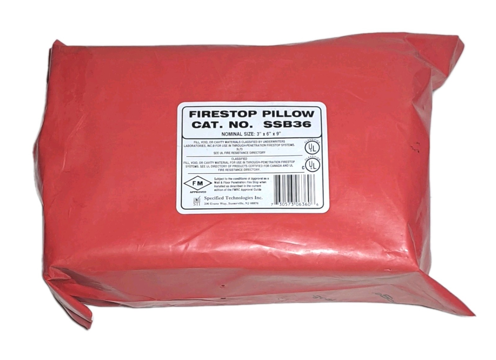 SpecSeal Firestop Pillow SSB36, 3”x6”x9” Specified Technologies NIP Safety