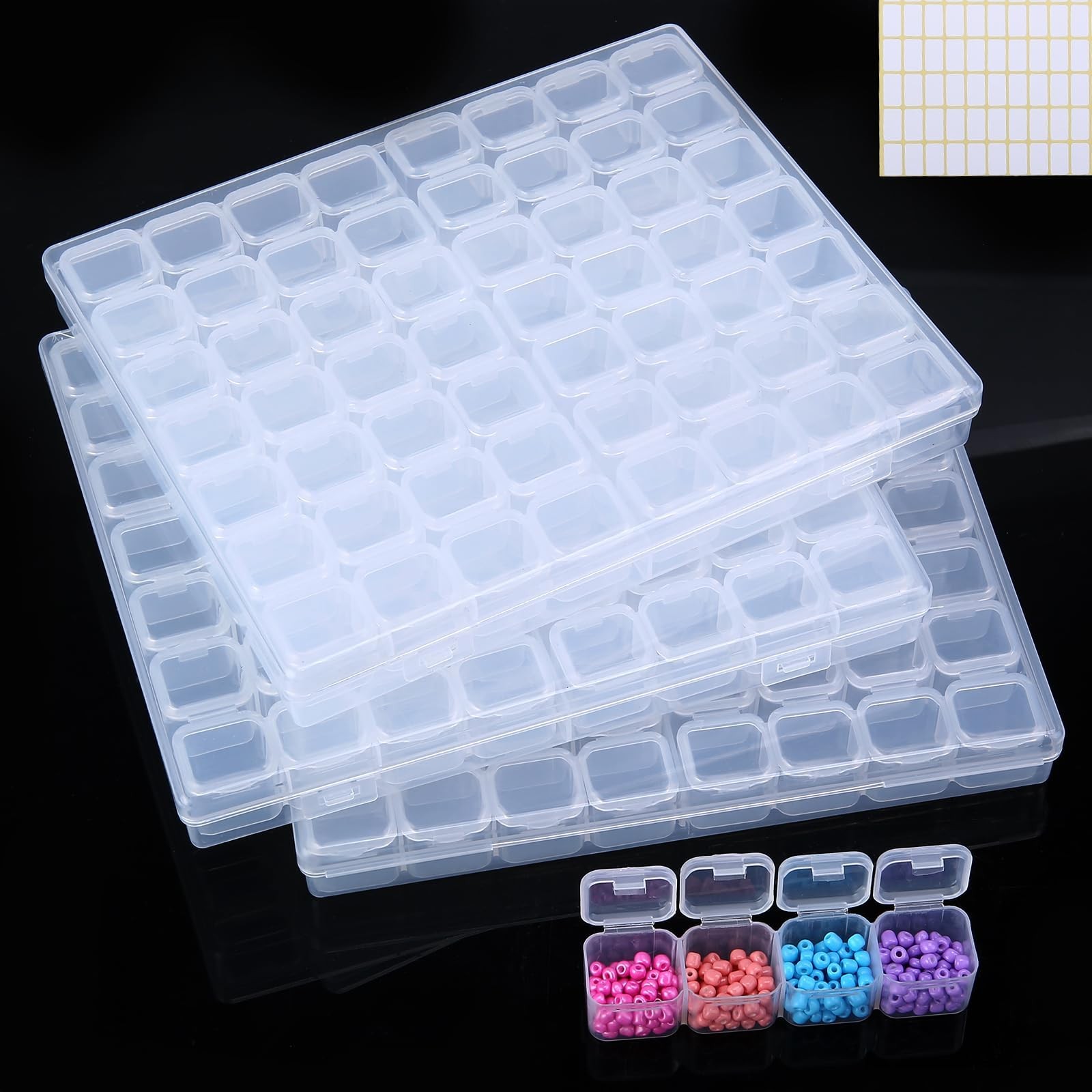 3 Pack Bead Organizer Box 168 Slots Clear Storage w/ Dividers Labels Craft