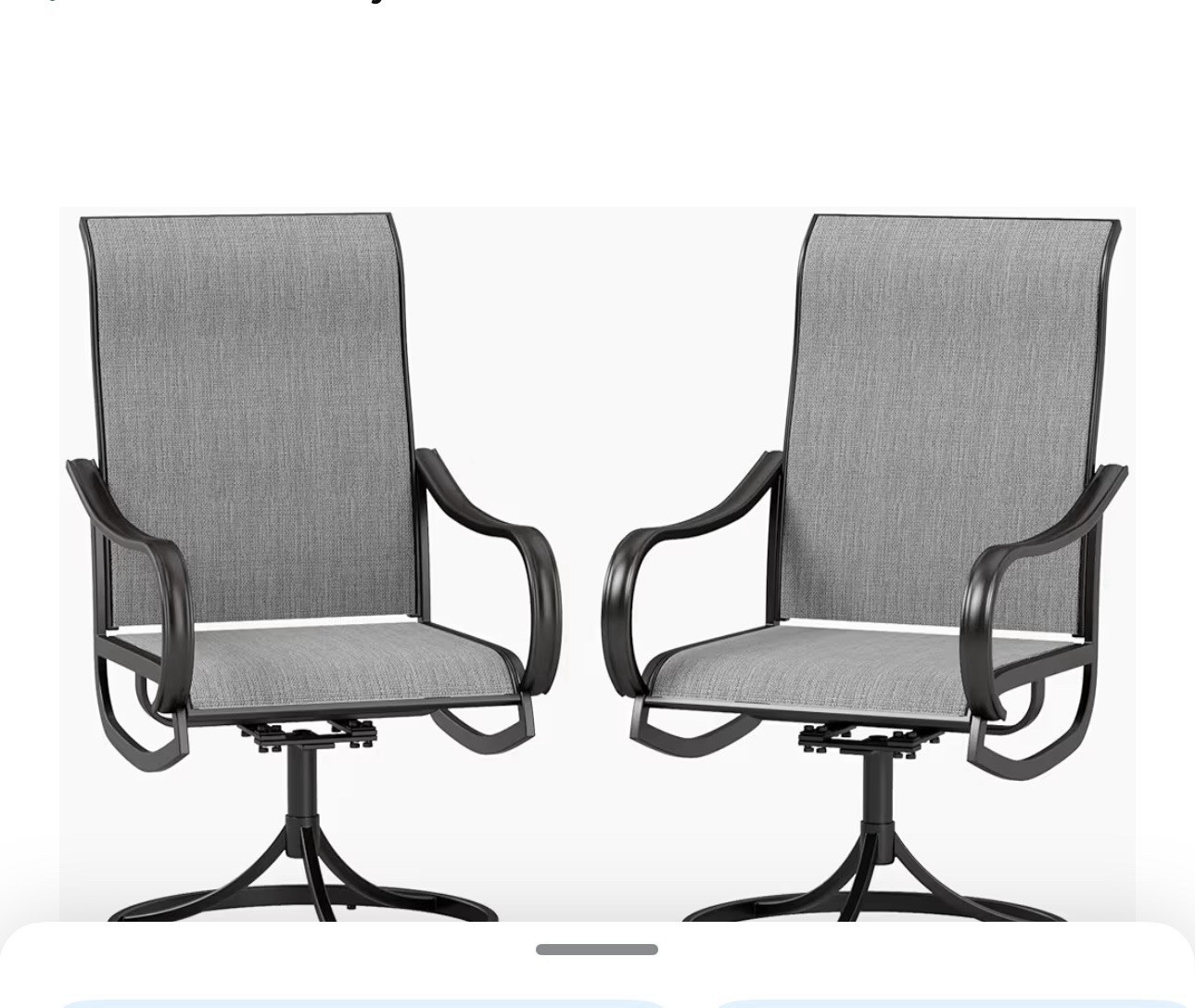 Swivel High Back Outdoor Patio Chairs Set of 2 Gray Black Metal Fabric