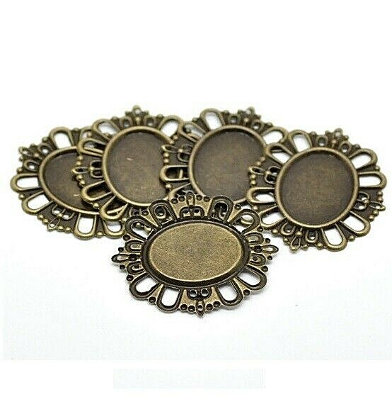 Pkg of 10 OVAL Antique Bronzed CABOCHON SETTINGS 1-3/4" x 1-1/2" (43mm) (18684)