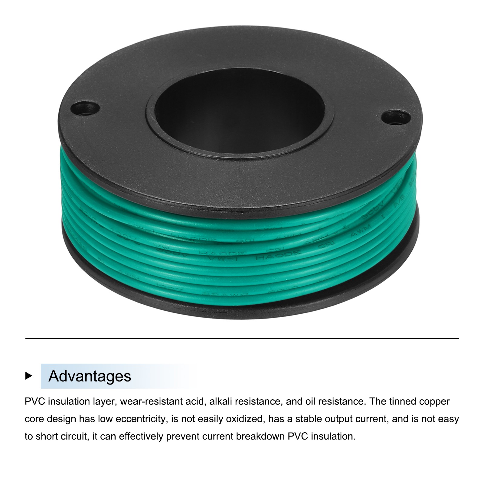 22AWG Stranded Wire PVC Hookup 10M/33ft Green Electrical Wire UL1007 Spool