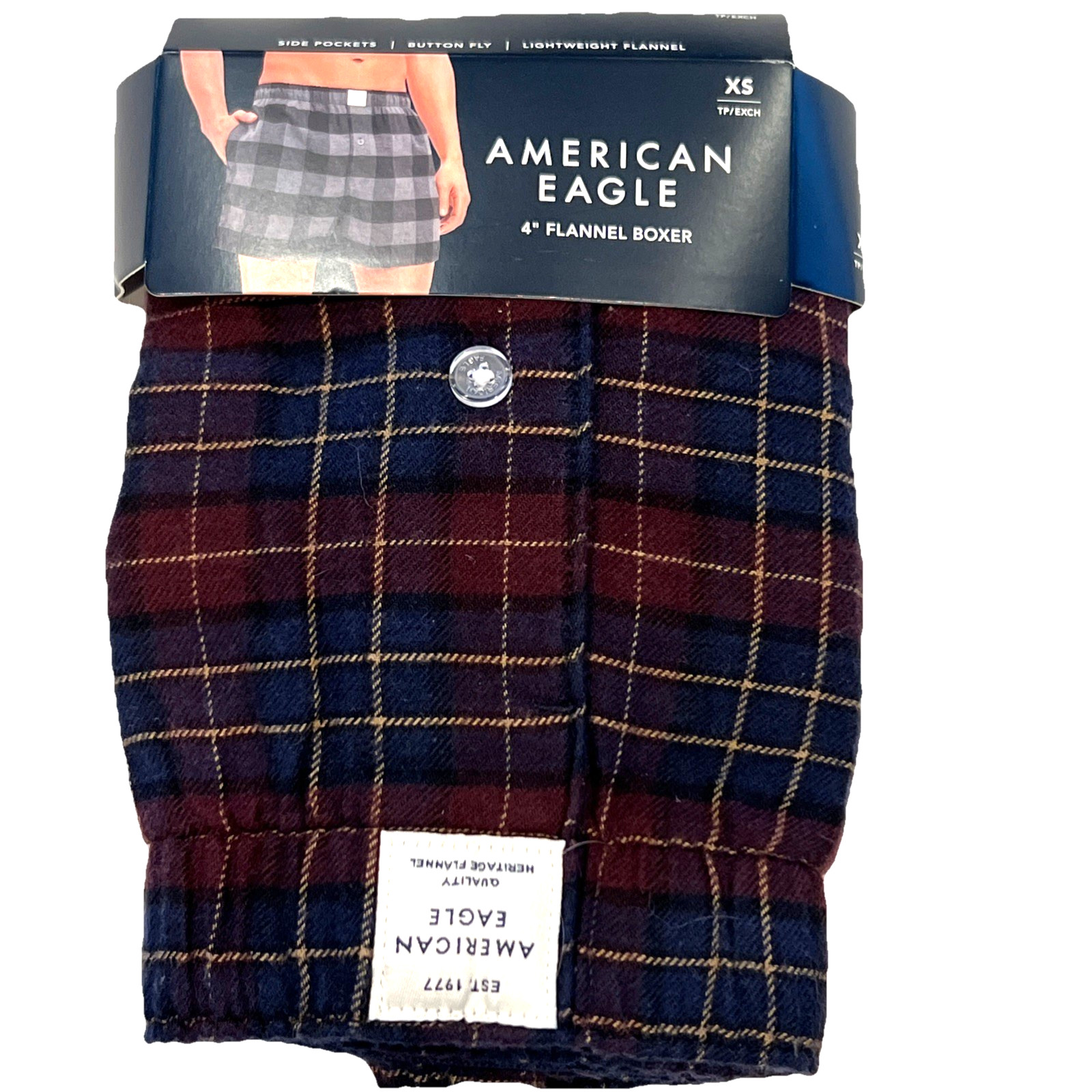 NWT AMERICAN EAGLE Flannel Boxer Sz XS-S-M-L-XL Red Blue Black Yellow Plaid #95