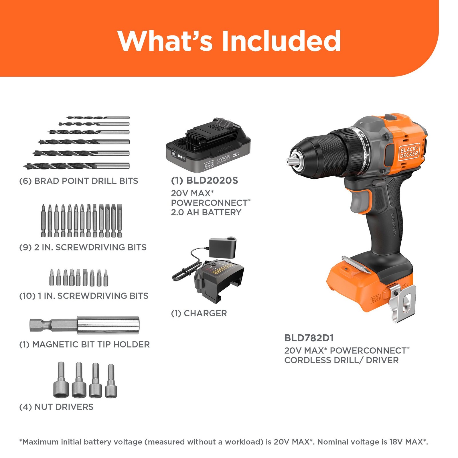 BLACK+DECKER 20V MAX* Cordless Brushless Drill/Driver Project Kit - BLD782PK30D1