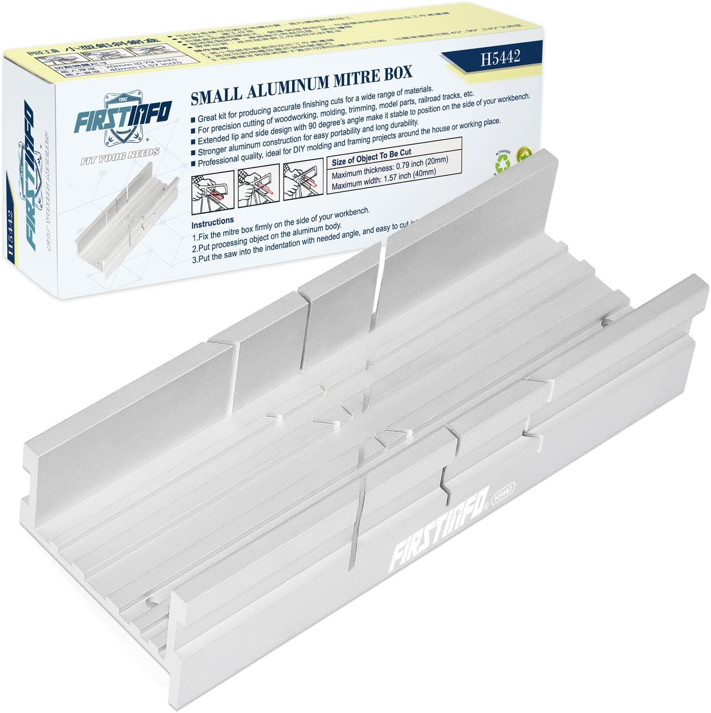FIRSTINFO H5442 Metal Small Aluminum Miter Box 5.5 Inch Tiny Silver