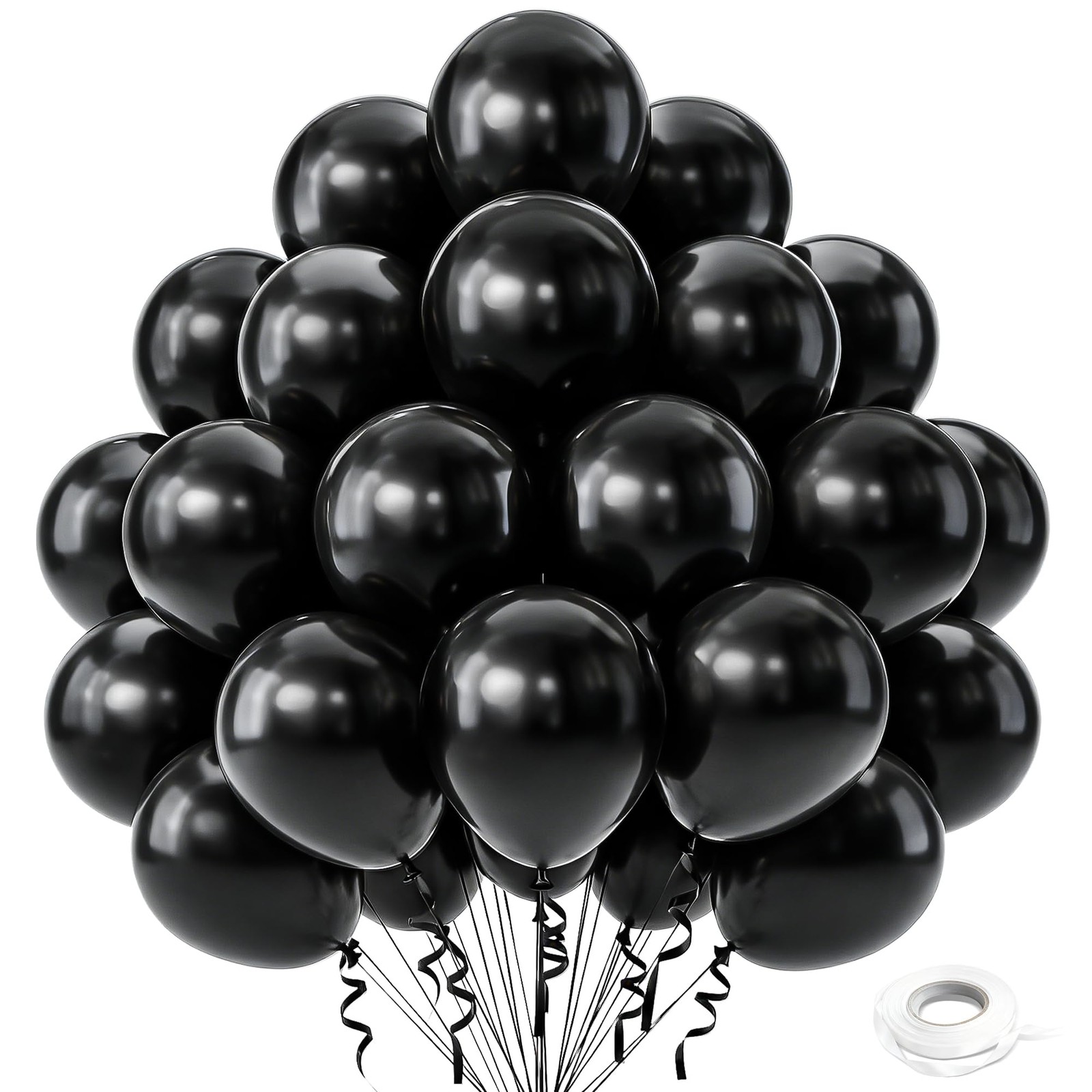 Golden Party 12 inch Black Latex Balloons 50 Pack Matte