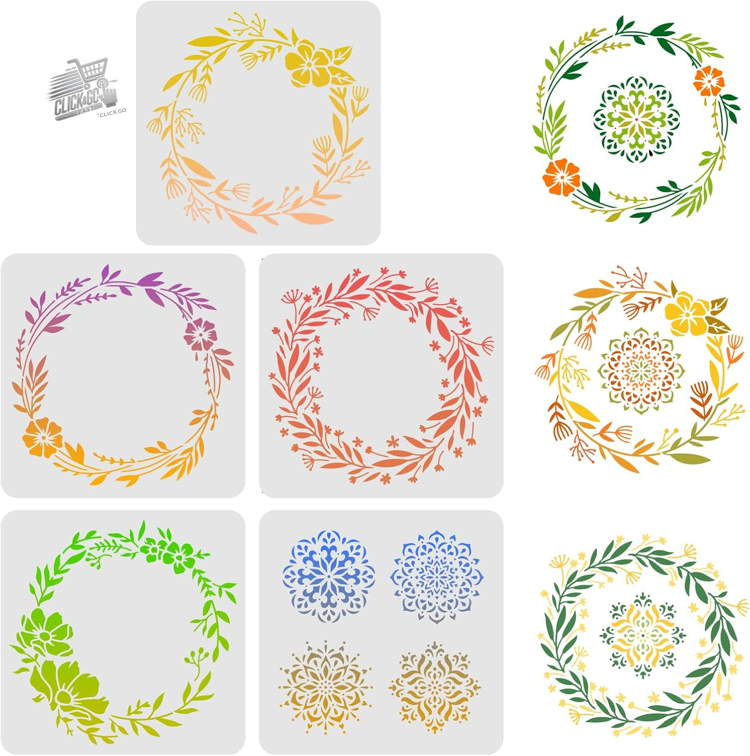 STENCIL 30x30 FLORAL GARLAND PAINTING WALL WOOD FABRIC DECORATION T-