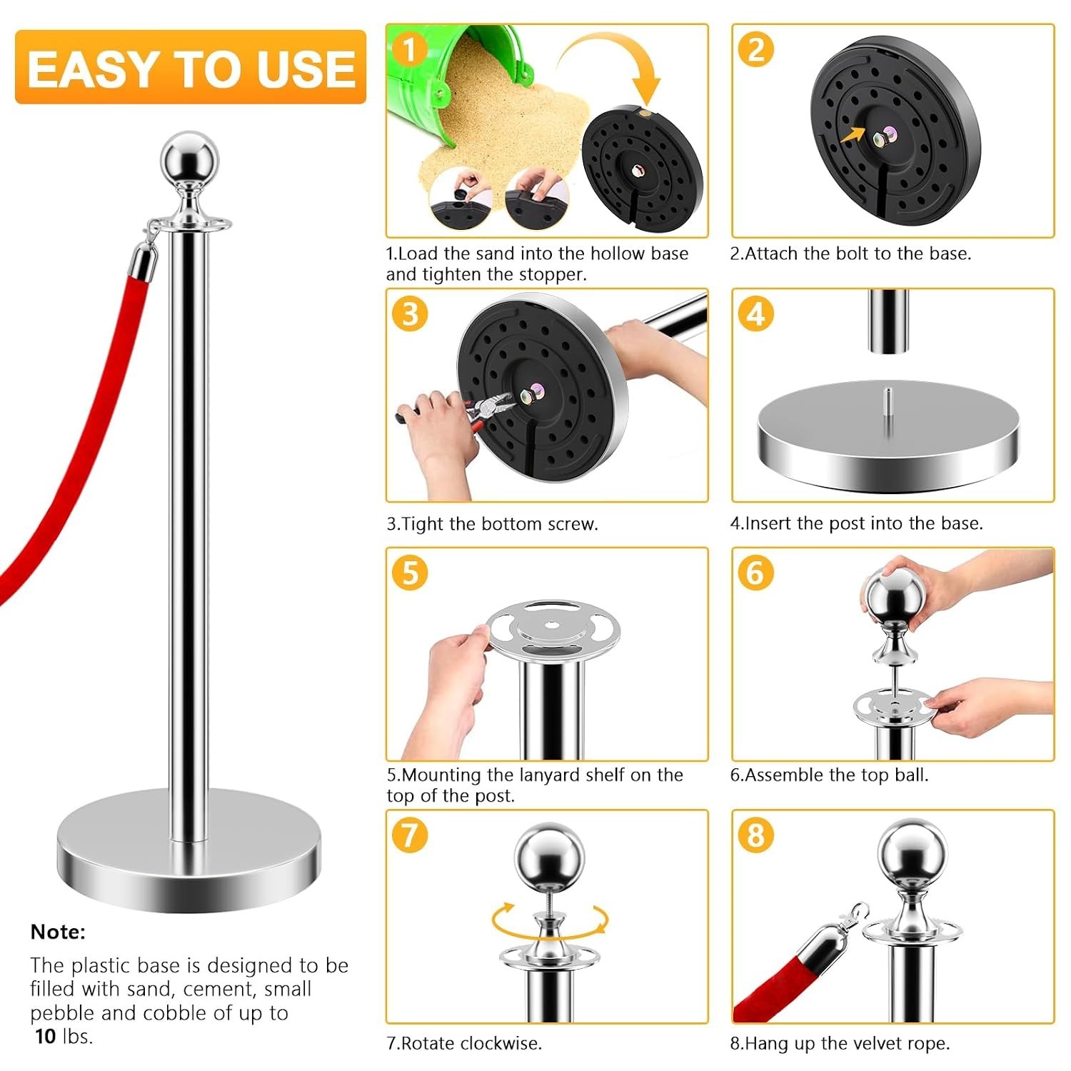 4 Silver Stanchion Posts Queue Barrier 2 Velvet Red Ropes Event Crowd Control