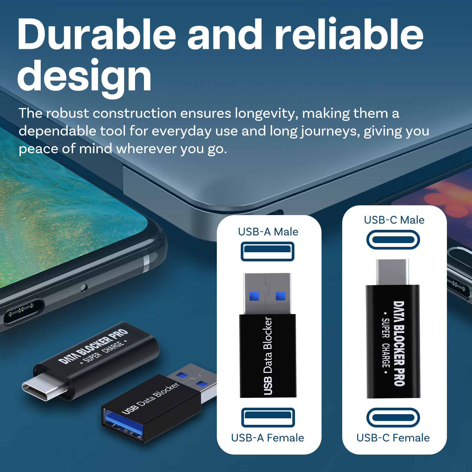 USB Data Blocker & USB-C Data Blocker [2 Pack] Protect for Juice Jacking Black