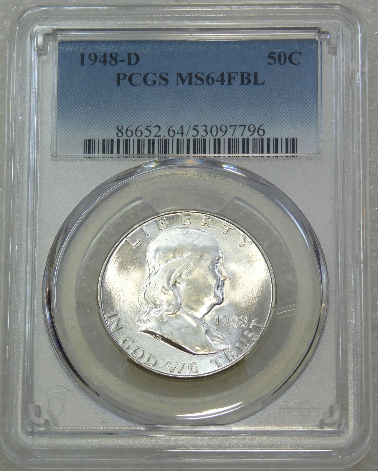 1948 D Franklin Half Dollar PCGS MS64FBL Frosty White New Holder #P356H