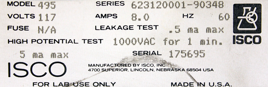 Isco Model 495 2000 Volt High Voltage Power Supply