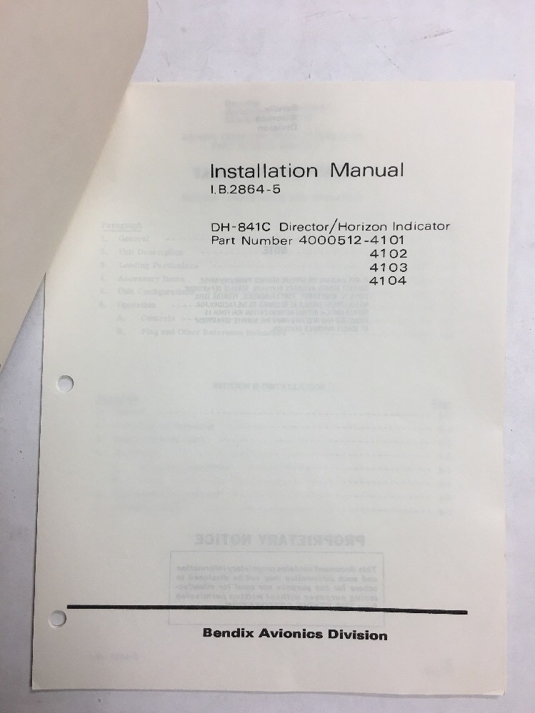 Bendix DH-841C Director Horizon Indicator Orginal Installation Manual