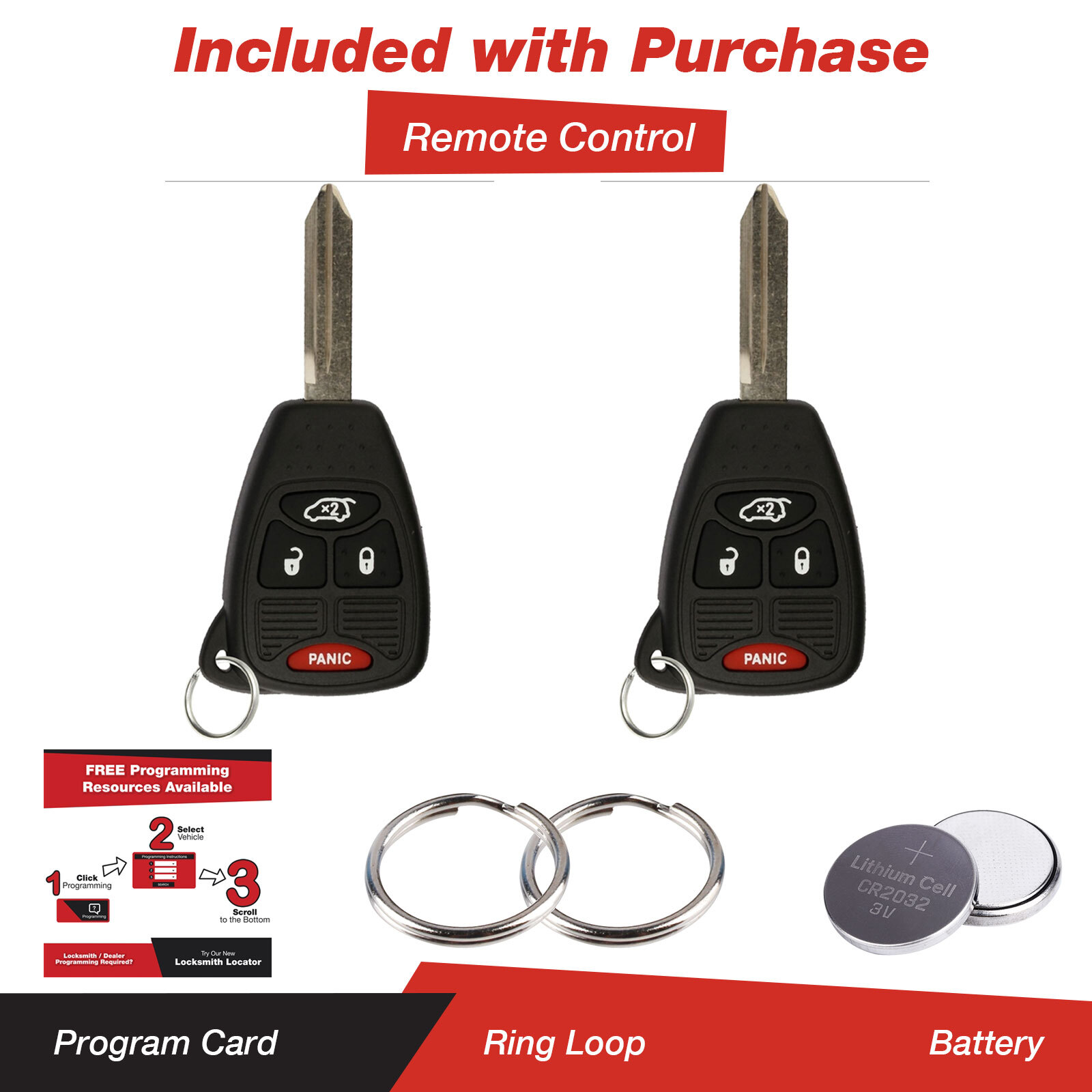 2x New Replacement Entry Remote 4b Car Key Fob for Jeep Dodge Chrylser KOBDT04A