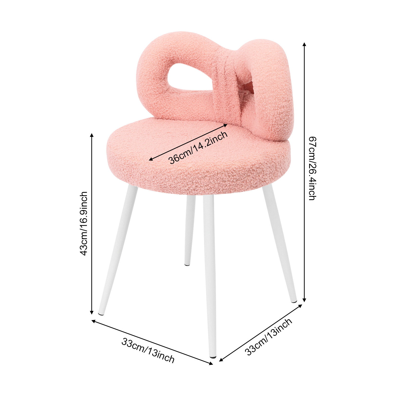 13*13*26.4in Cute Bow Backrest Chair Pink Floor Standing Chair For Bedroom Decor