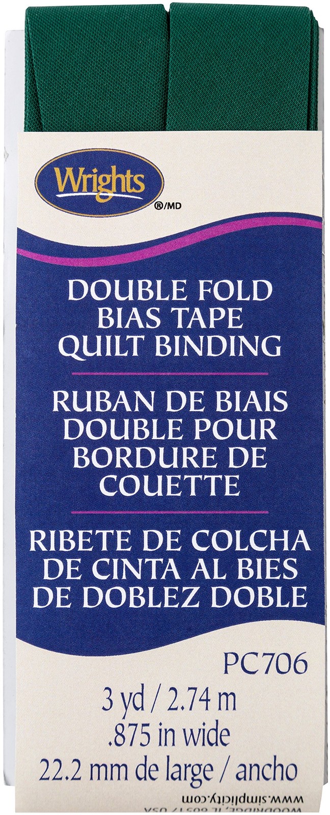 Wrights 117706925 Hunter Double Fold Quilt Binding 7/8" x3yd