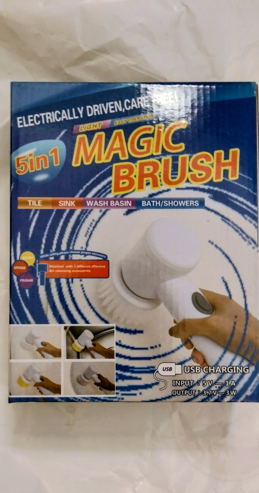 5 In 1 MAGIC CLEANER  SCRUBBER 3 Brush Heads, USB CHARGING