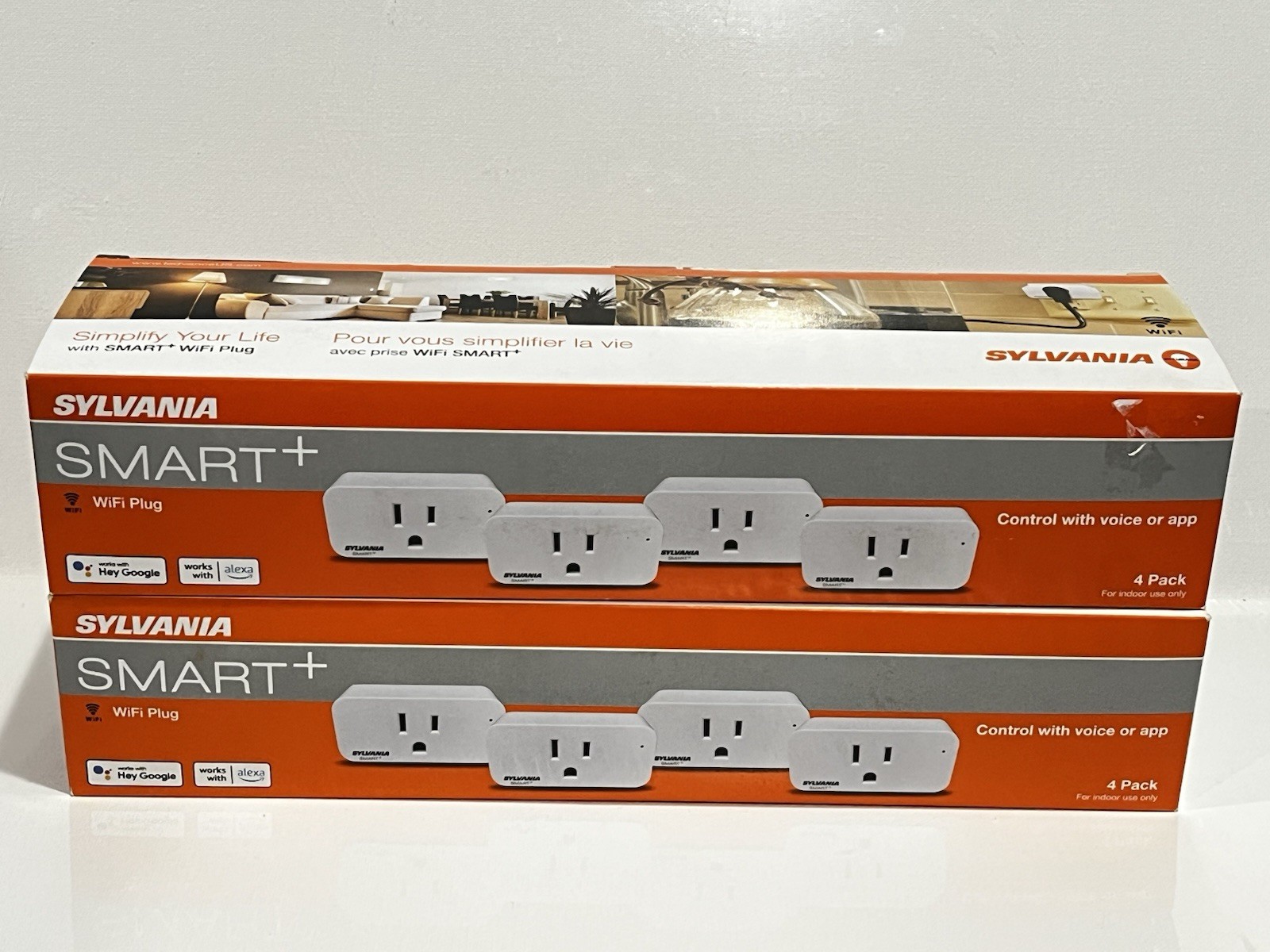 Sylvania WiFi Smart Plus Plugs, 4 Pack (8 Plugs Total) Voice Or App, NEW in Box