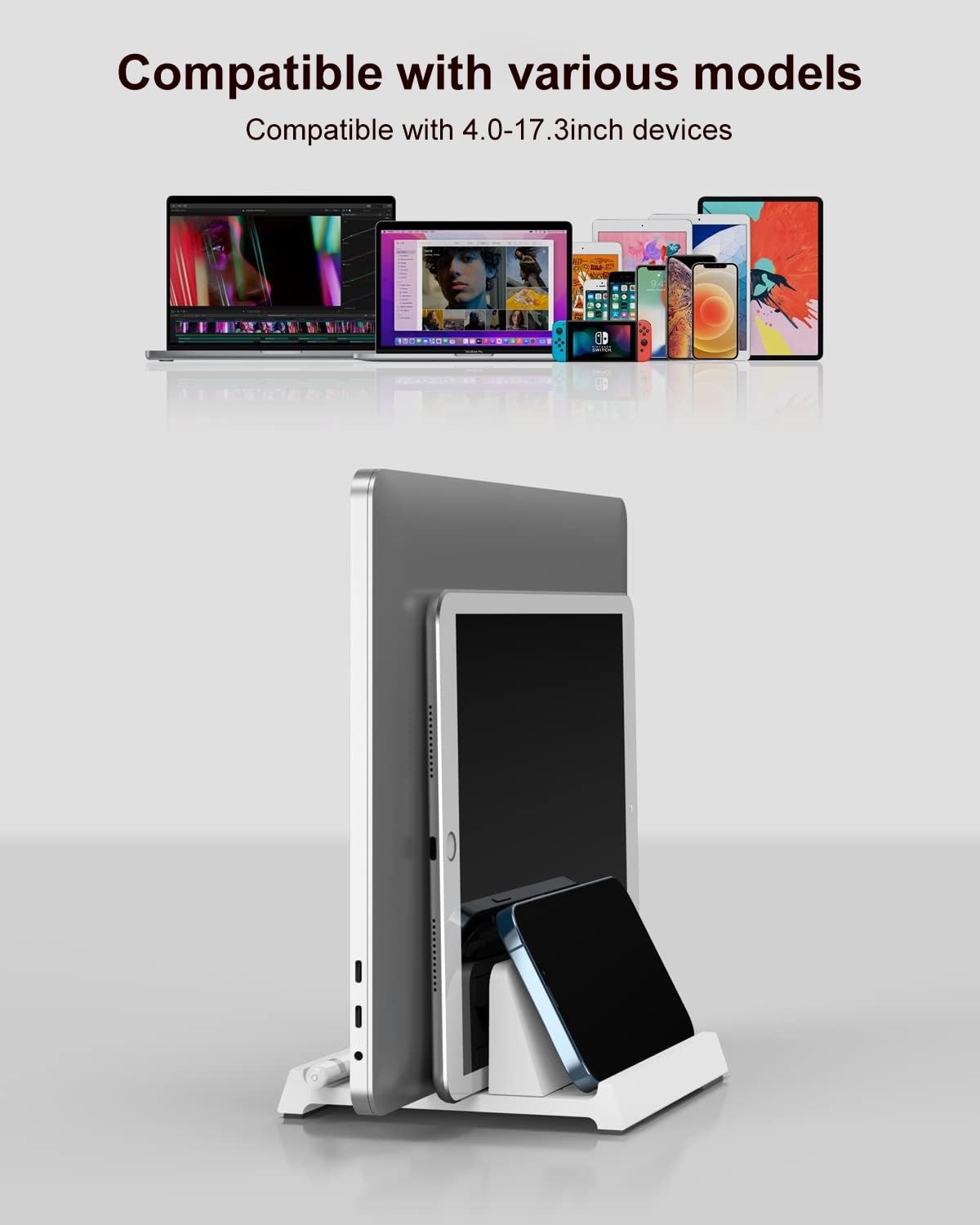 White Vertical Adjustable Laptop Stand For Desk 11 To 17.3 Inch Computer