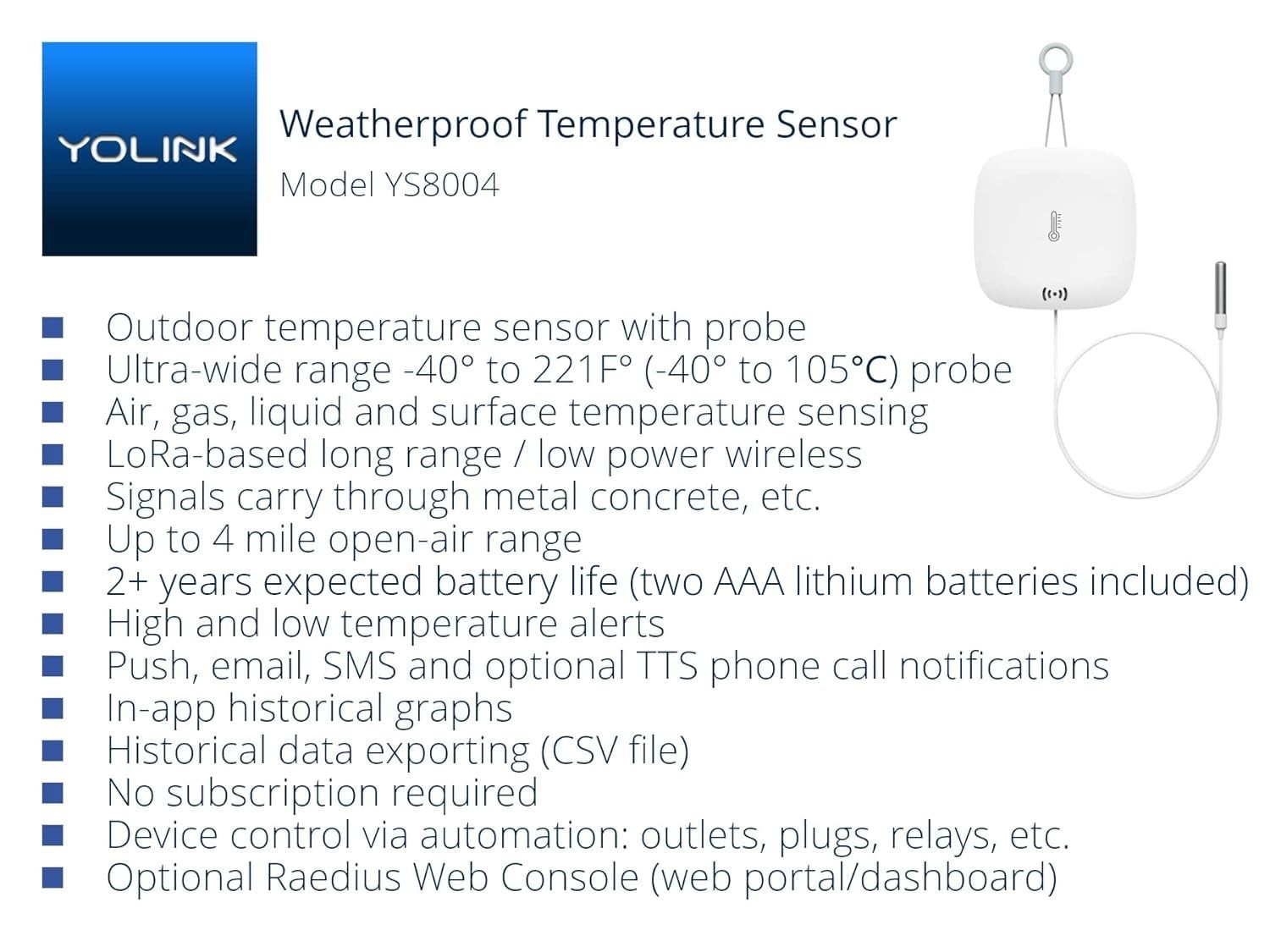 Weatherproof Digital Temperature Sensor with 1/4 Mile Range for All Environments