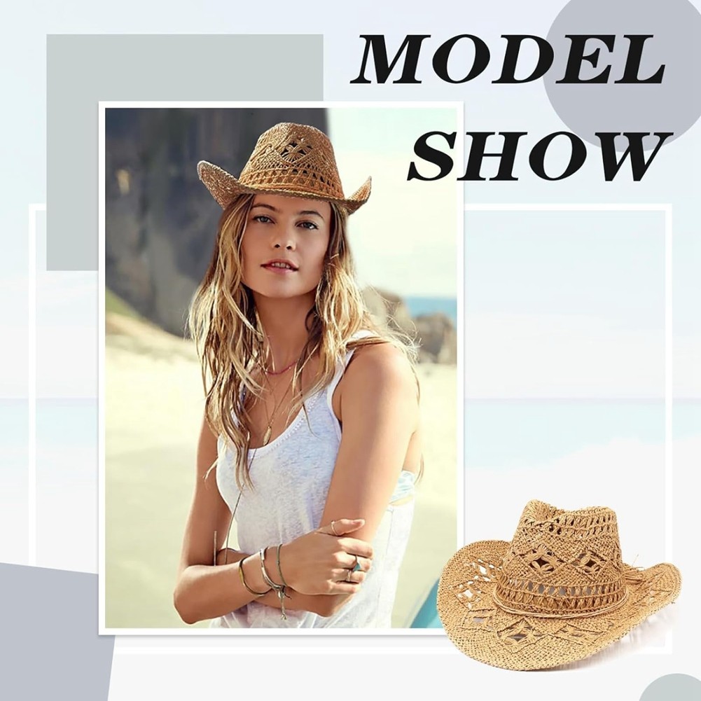 Straw Cowboy Hats for Women Western Cowgirl Hat for Holiday Party Foldable7708