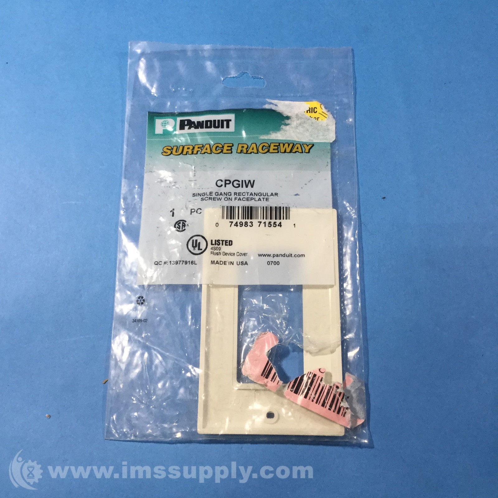 Panduit CPGIW Single Gang Rectangular Faceplate FNOB