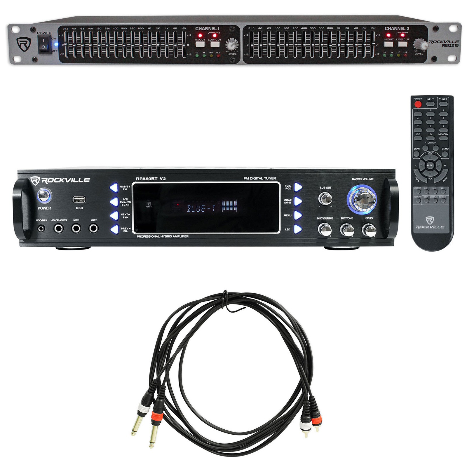 Rockville RPA60BT 1000 Watt Bluetooth Home Receiver+Dual 15 Band EQ Equalizer