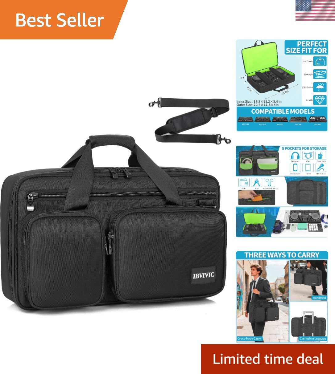 DJ Controller Case Bag Fits for DDJ-, DDJ SB3, DDJ SB2, DDJ 400, DDJ RB Padde...