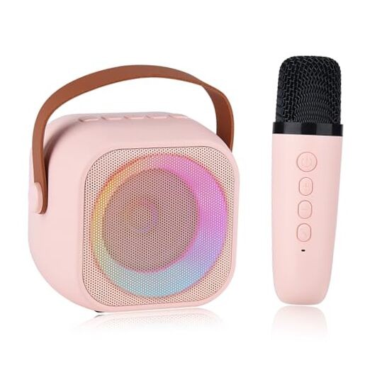 Mini Karaoke Machine for Kids Adults,Portable Bluetooth 1 Microphone pink