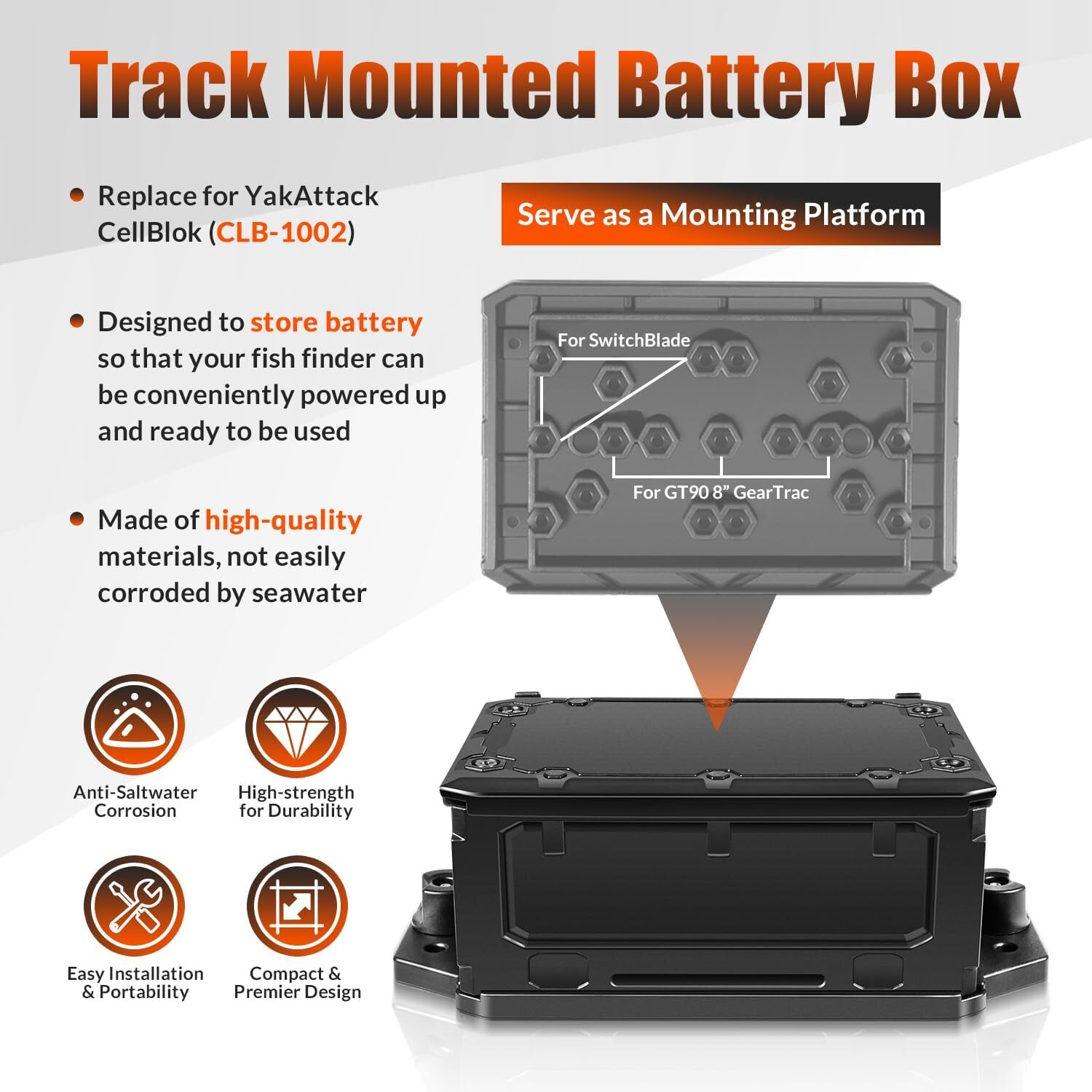 Track Mounted Battery Box CLB-1002 Fits for YakAttack Switchblade Transducer Arm