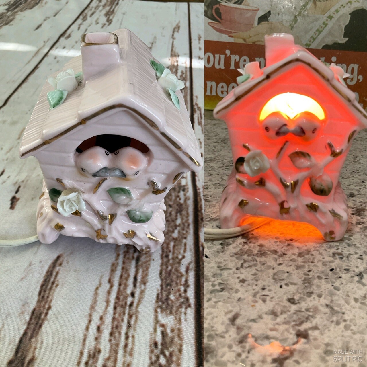 VINTAGE PORCELAIN BIRDHOUSE NIGHTLIGHT