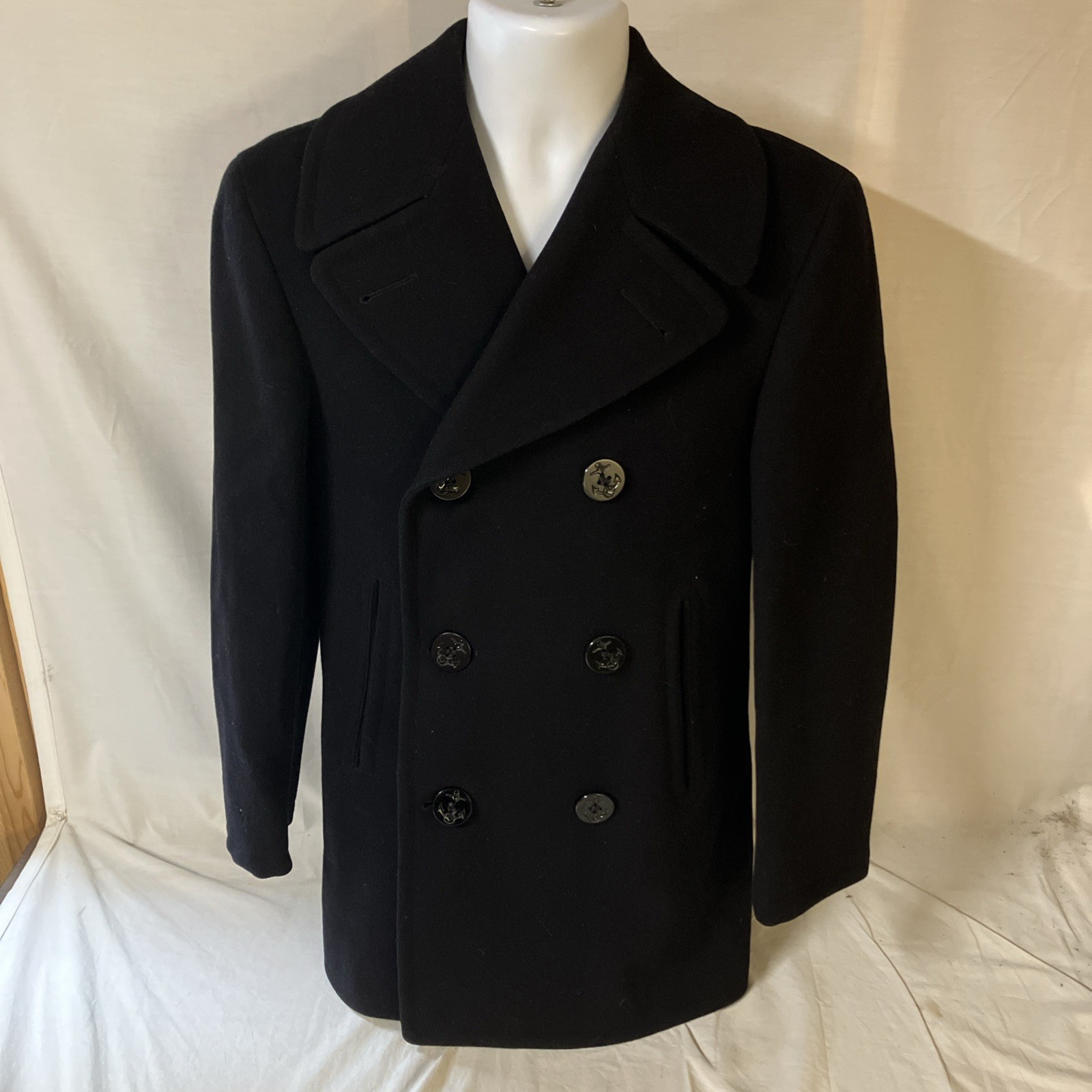 Vtg 1967 Vietnam Era US Navy USN Peacoat Enlisted Mens 34R 34 R 100% Wool Kersey