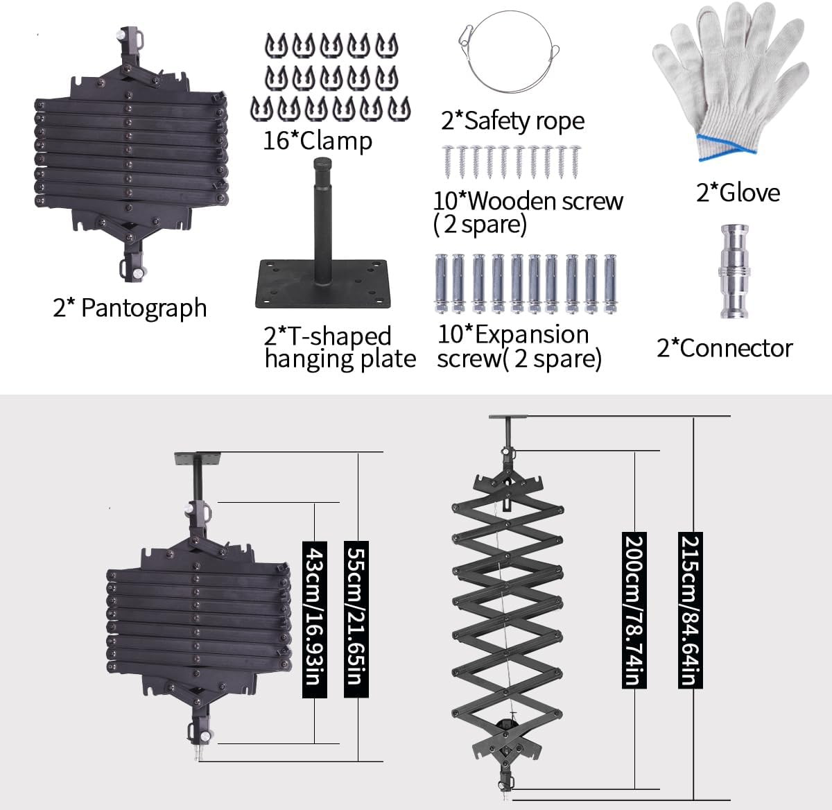 2Packs 2M/78.7Inch Drop Pantograph for Studio Ceiling Rail System Pantograph Stu