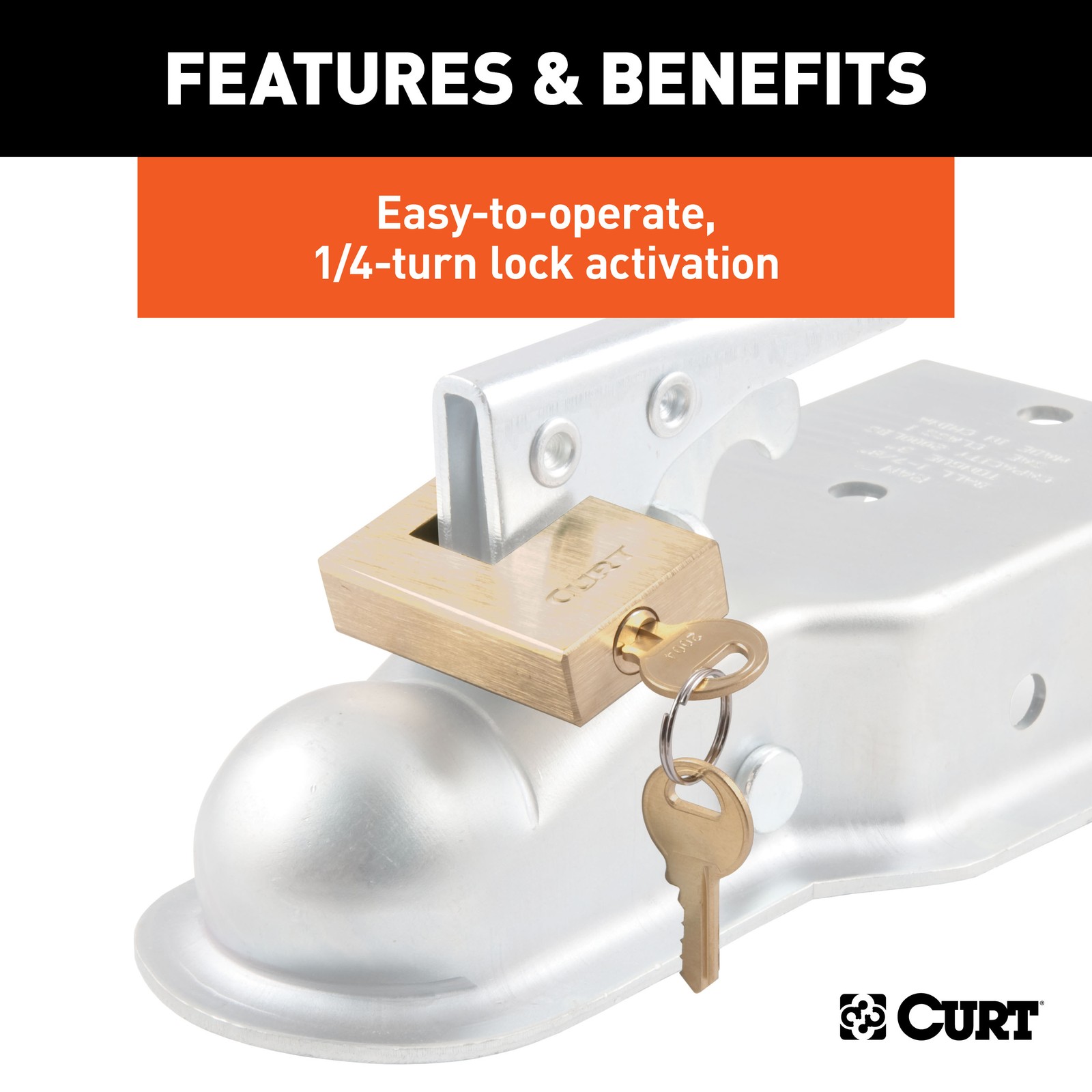 Curt-Coupler Lock (1/4" Pin, 3/4" Latch Span, Padlock, Solid Brass)