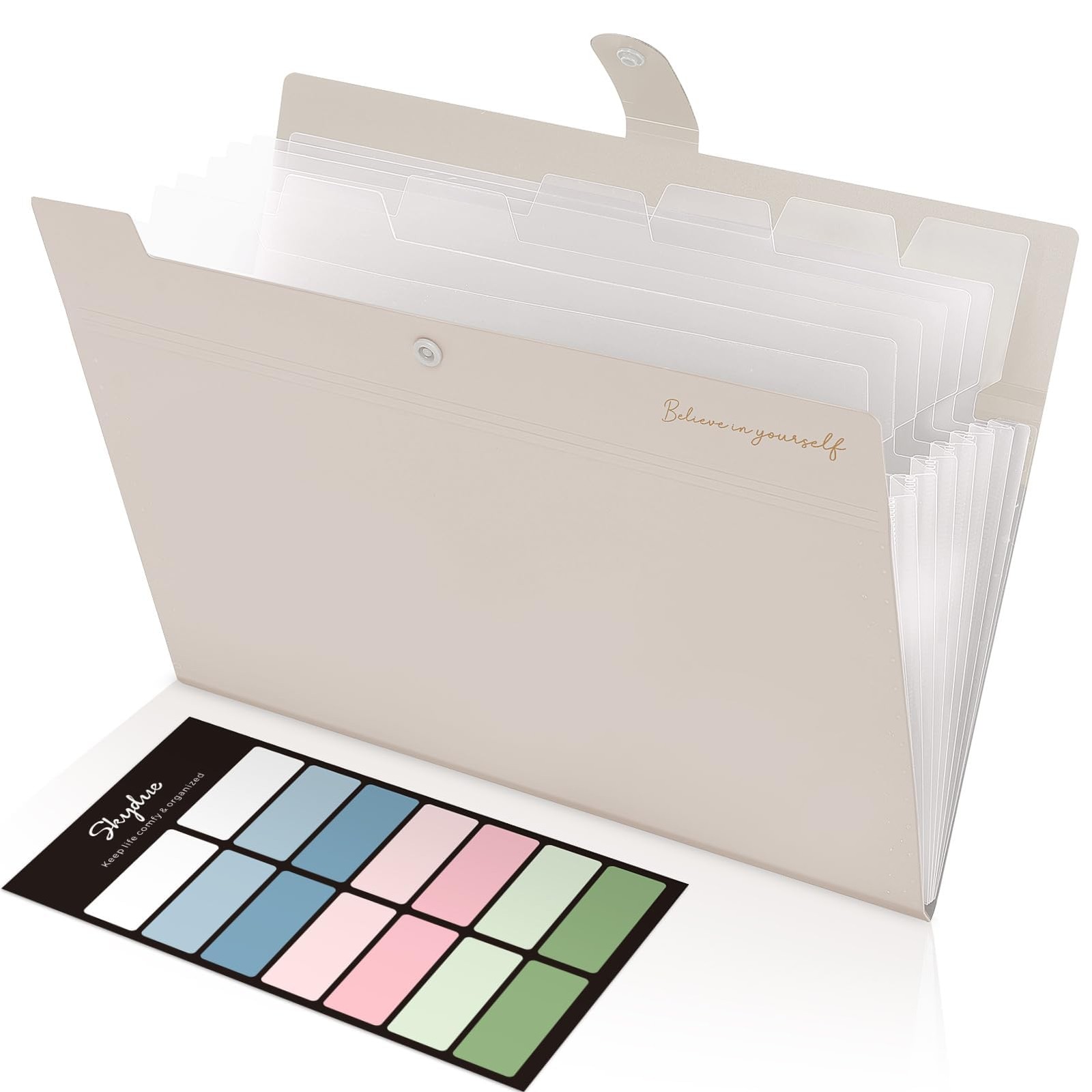 SKYDUE Expanding File Organizer with 8 Pockets, 12.8*9.8, Milkteabrown