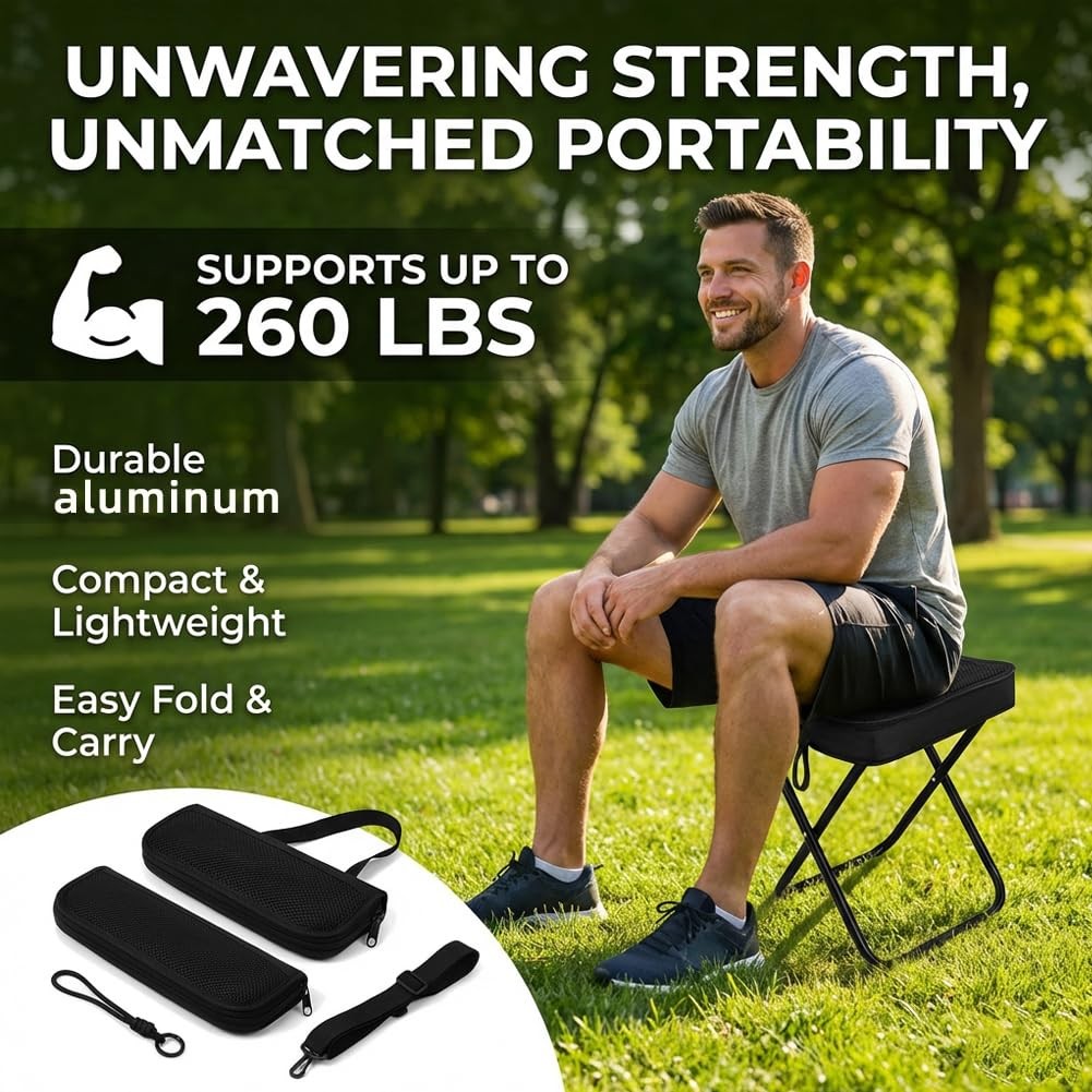 Foldable Backpack Stool, 2-in-1 Portable Camping Stool with Sling Bag, 260LBS...