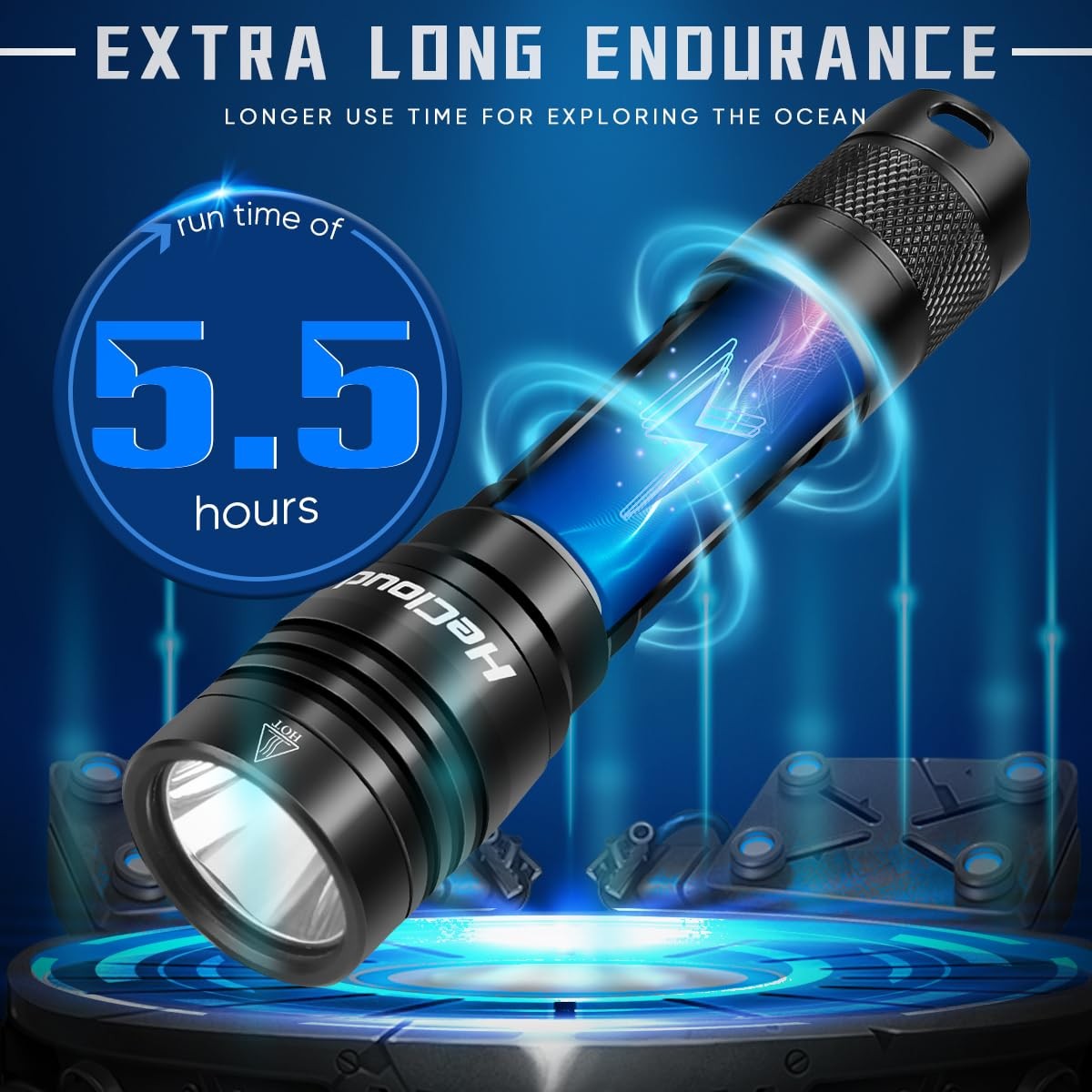 Hecloud 2 Pack Scuba Diving Flashlight Rechargeable Power Dive Light Torch 3000
