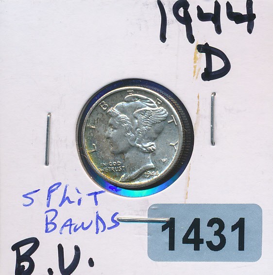MERCURY SILVER DIME - 1944-D - BU - #1431 -  SPLIT BANDS