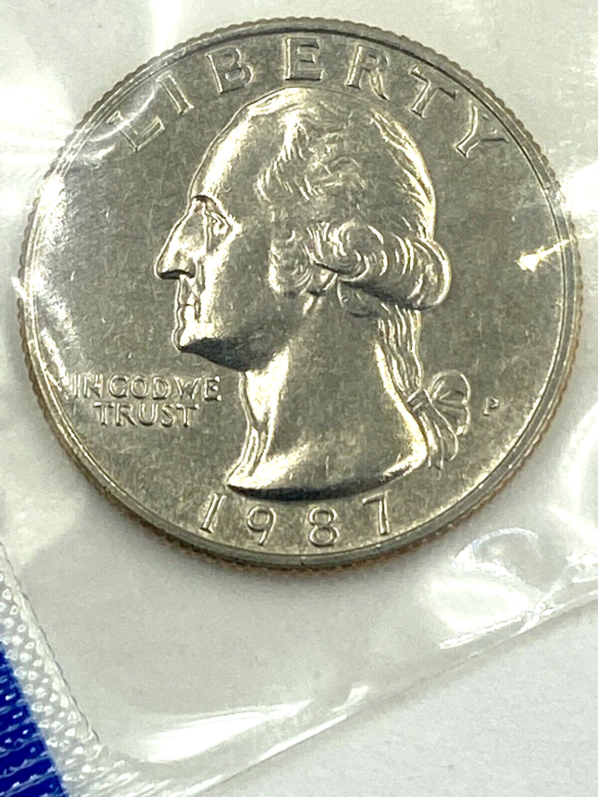 1987 P Philadelphia Washington Quarter in United States Mint Cello KM A164a