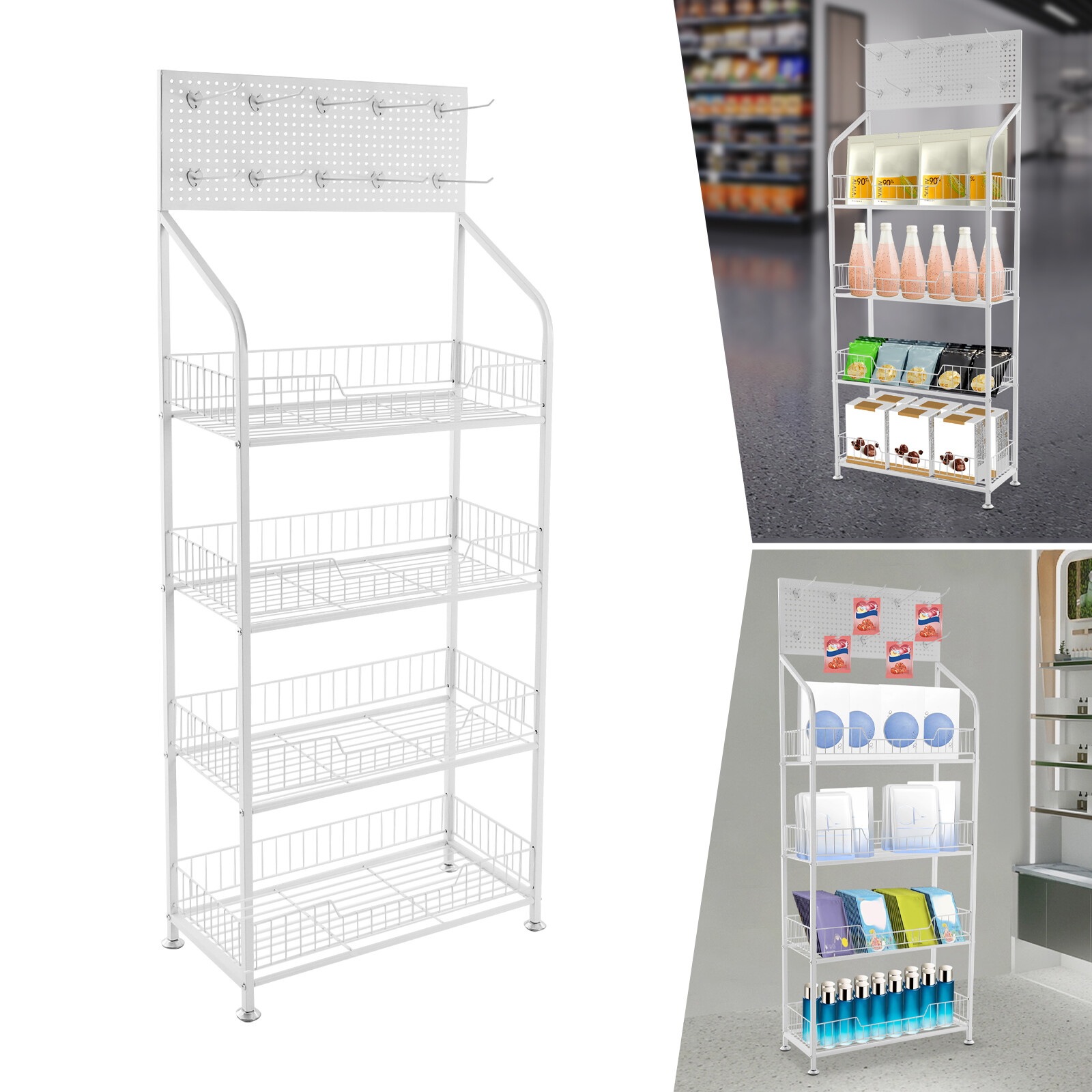 Snack Rack Stand with Hooks 4 Tier Retail Display Rack Snack Display Organizer