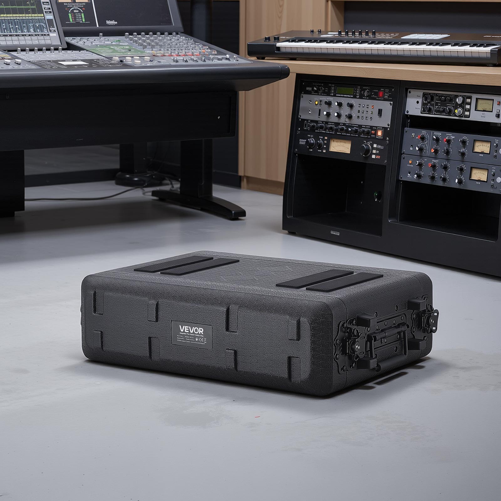 VEVOR 2U Rack Case Rackmount Flight Case 12 in with Microphone Compartments