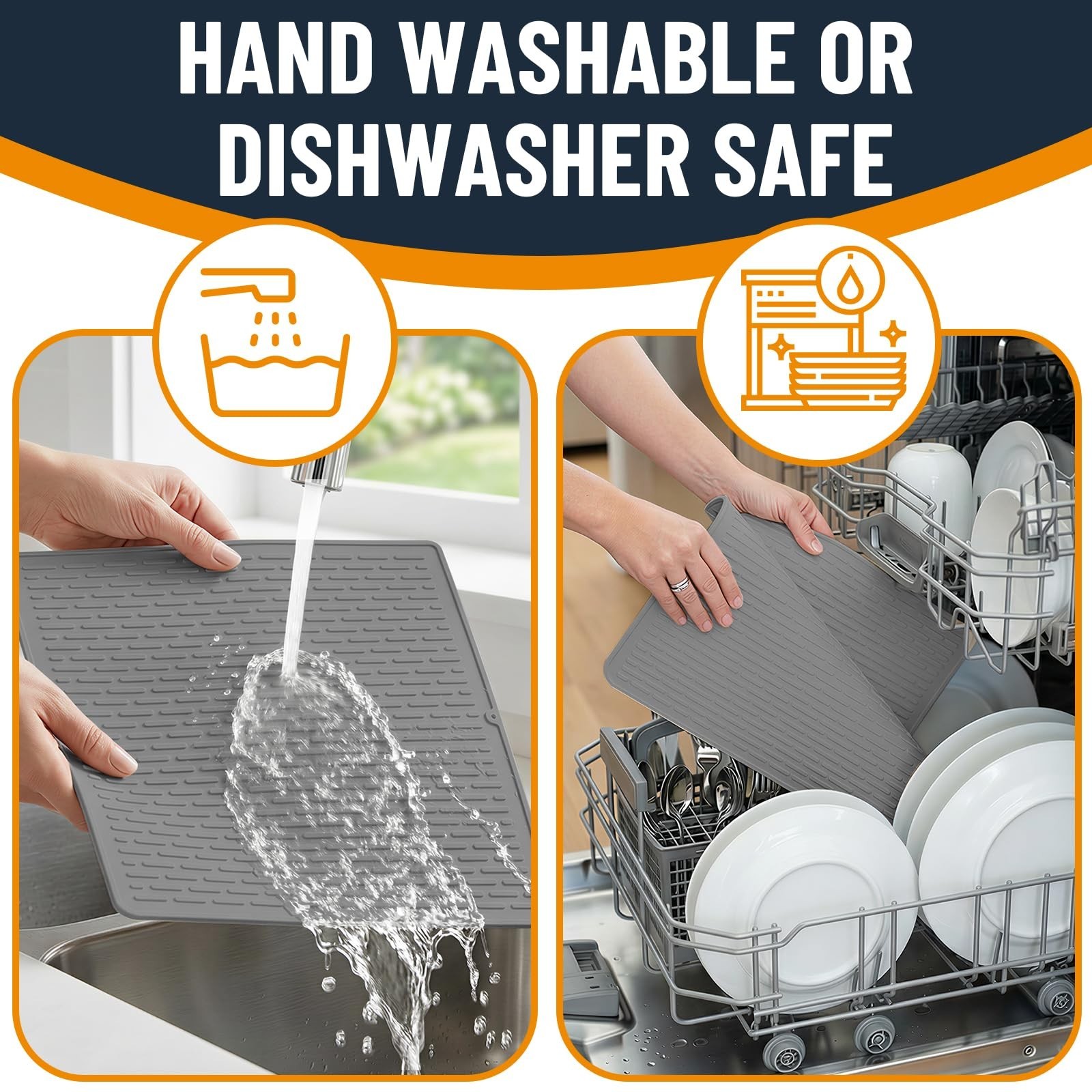 Silicone Dish Drying Mat Grey , 28x19.7 Inches Kitchen Drying Mat Oversized, ...
