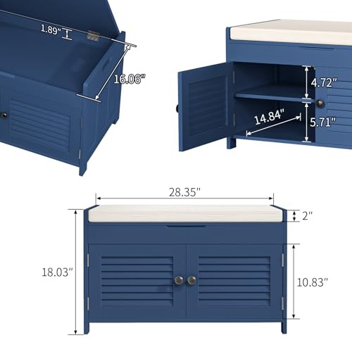 Shoe Storage Bench with Lift Top Storage, Entryway Bench with Cushioned Blue