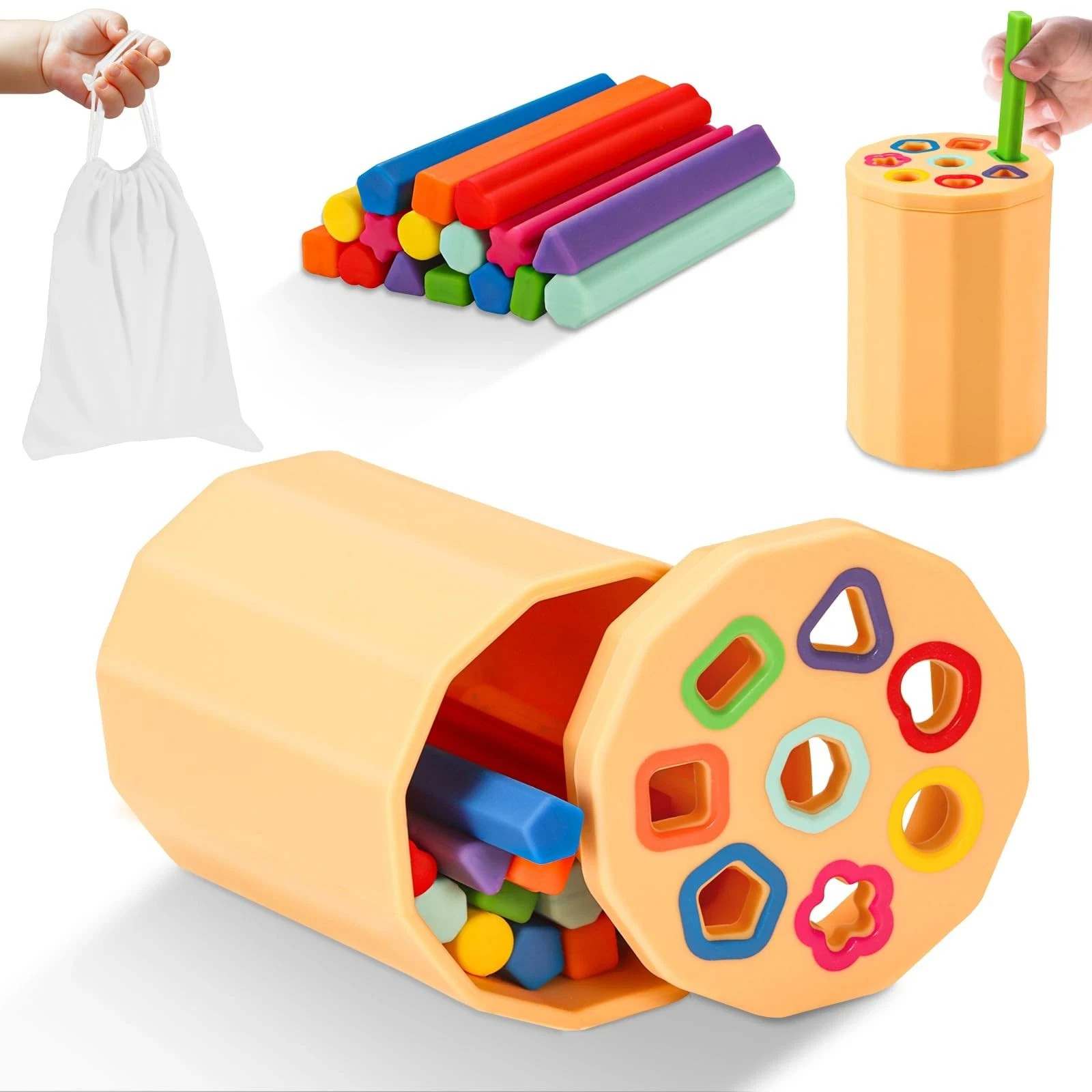 Shape & Color Sorting Montessori Toys for Toddlers 1-3, Soft Silicone Sensory To